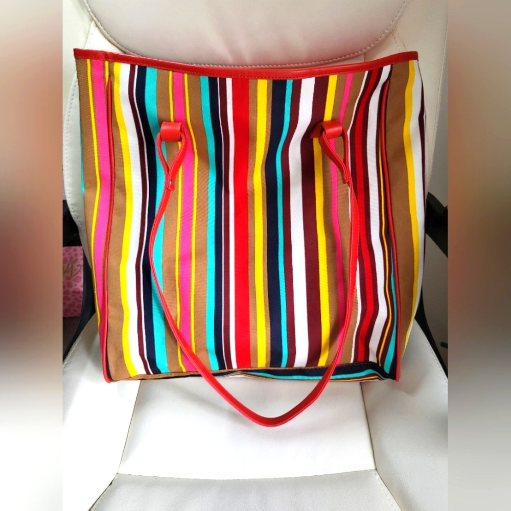 Lancôme Canvas Colorful Striped Tote Bag
